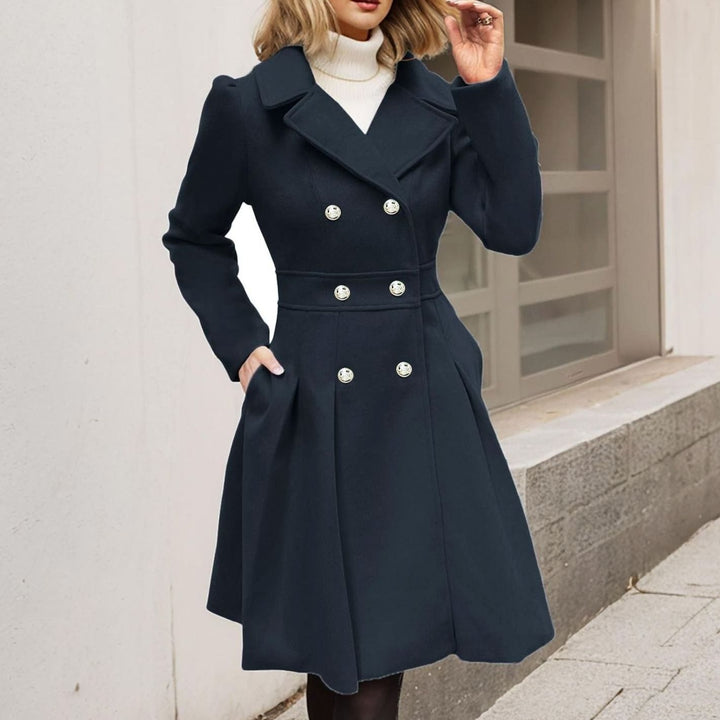 Women's Double-Breasted Flared Longline Wool-Blend Coat - Black