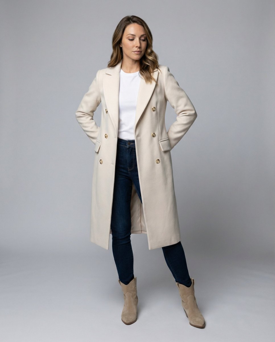 Women's Double-Breasted Long-Line Polyester Coat