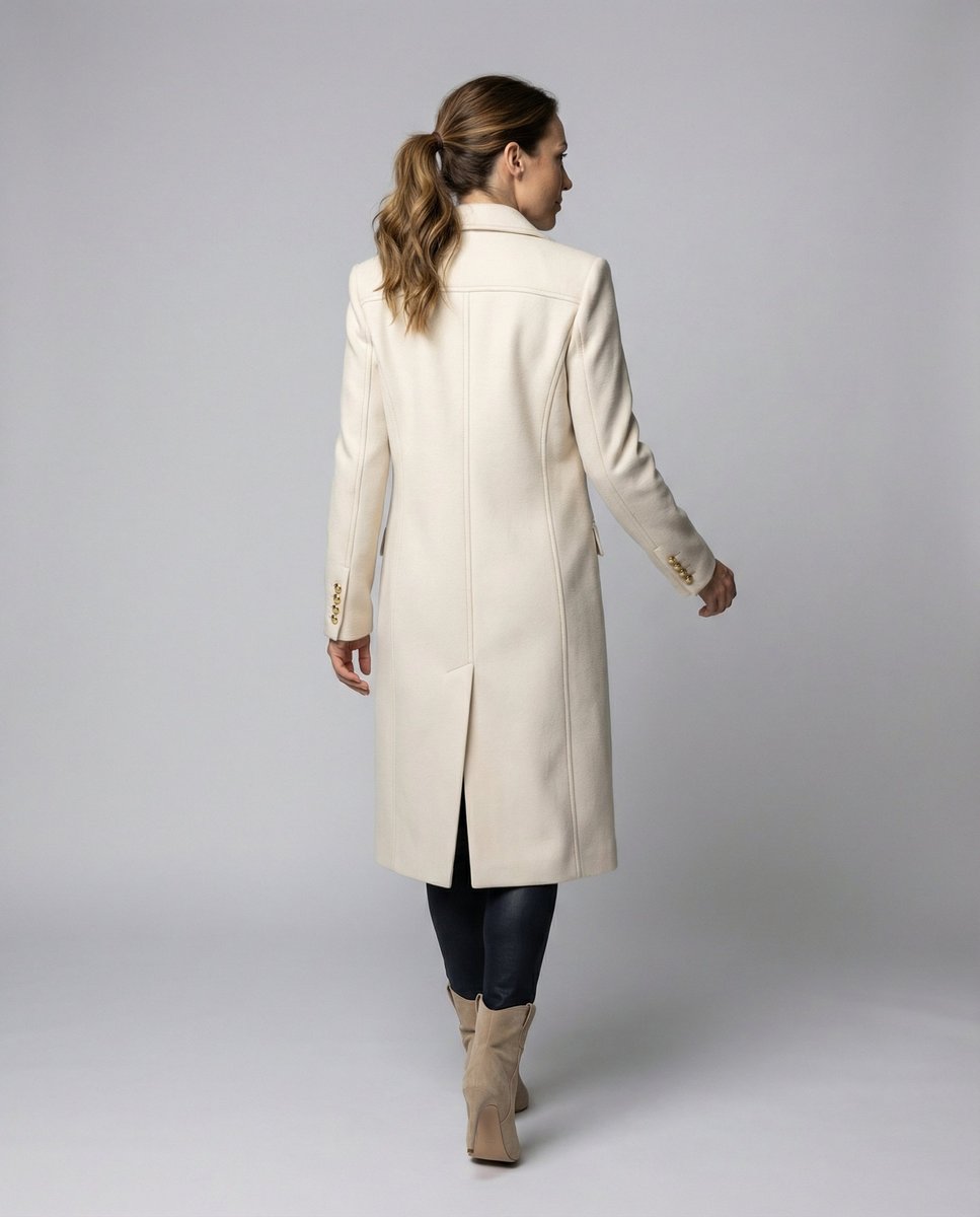 Women's Double-Breasted Long-Line Polyester Coat