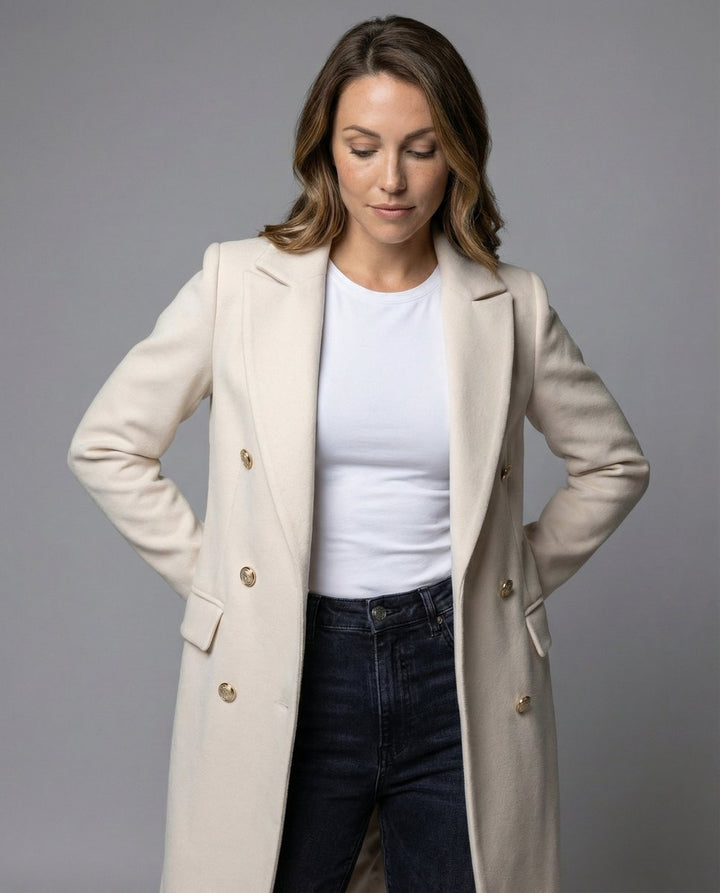 Women's Double-Breasted Long-Line Polyester Coat