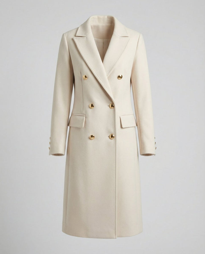 Women's Double-Breasted Long-Line Polyester Coat
