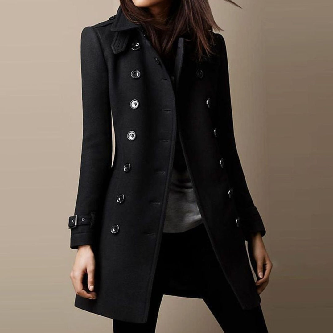 Women's Double-Breasted Mid-Length Winter Coat Notch Lapel