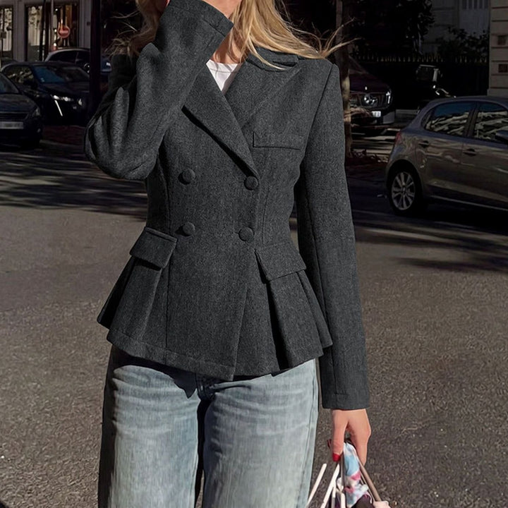 Women's Double-Breasted Peplum Long-Sleeve Tailored Blazer - Dark Grey