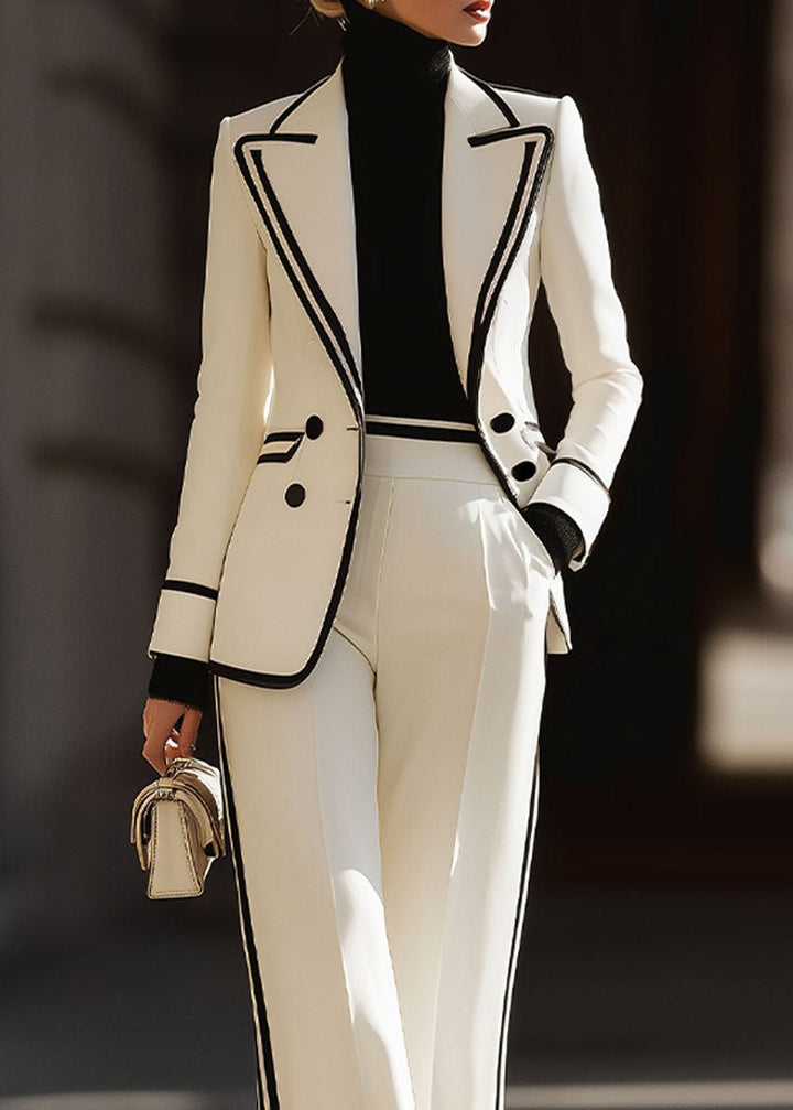 Women's Double Breasted Suit Set Contrast Trim Blazer