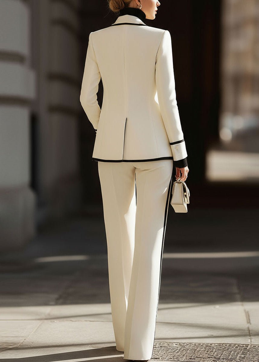 Women's Double Breasted Suit Set Contrast Trim Blazer