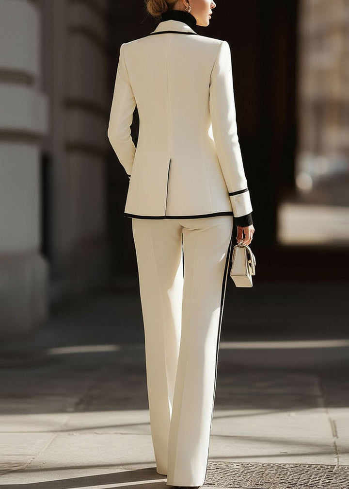 Women's Double Breasted Suit Set Contrast Trim Blazer