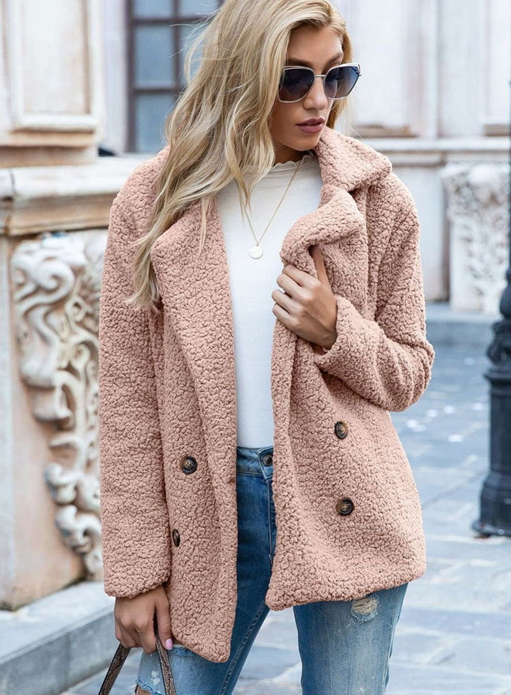Women's Double-Breasted Teddy Winter Coat Notched Lapel