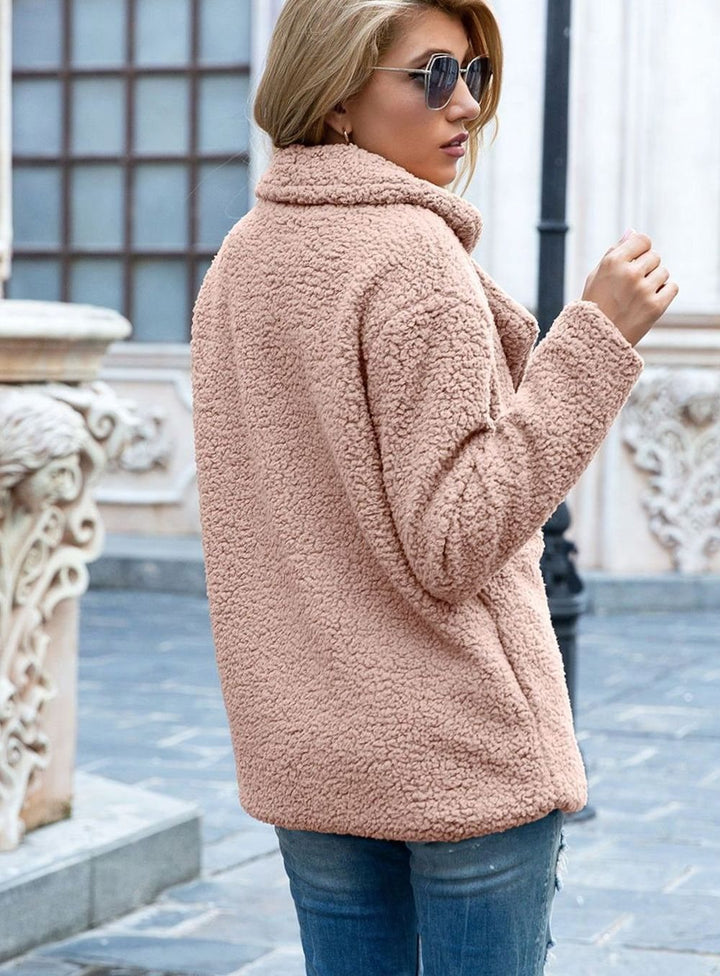 Women's Double-Breasted Teddy Winter Coat Notched Lapel