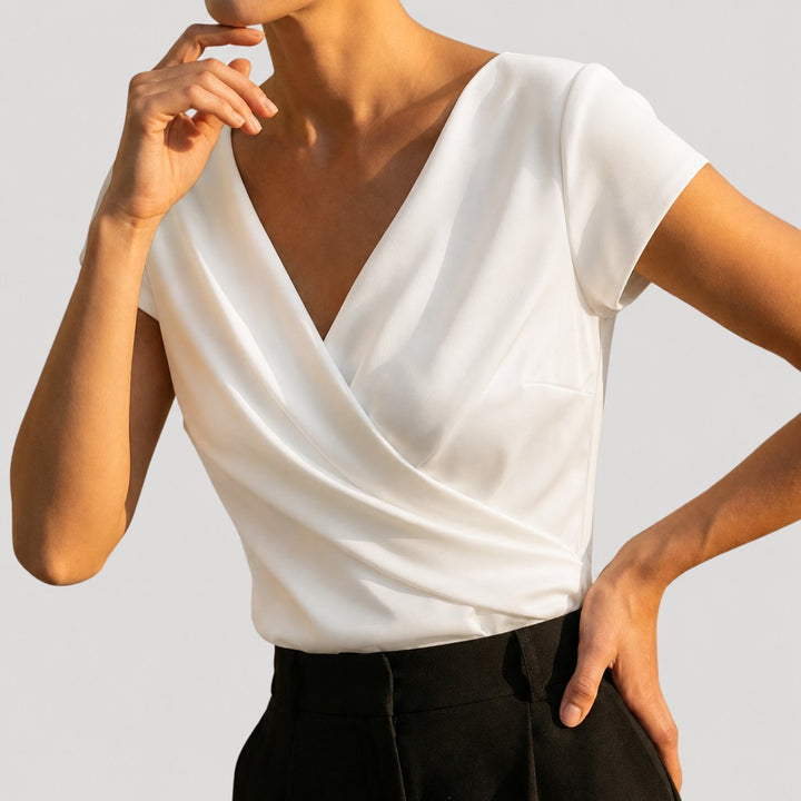 Women's Draped Wrap V-Neck Cap Sleeve Blouse Top