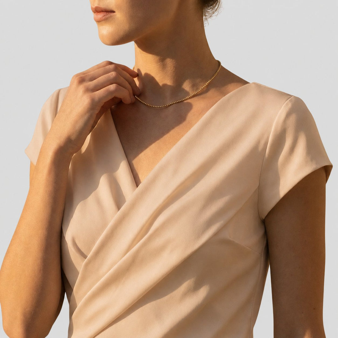 Women's Draped Wrap V-Neck Cap Sleeve Blouse Top