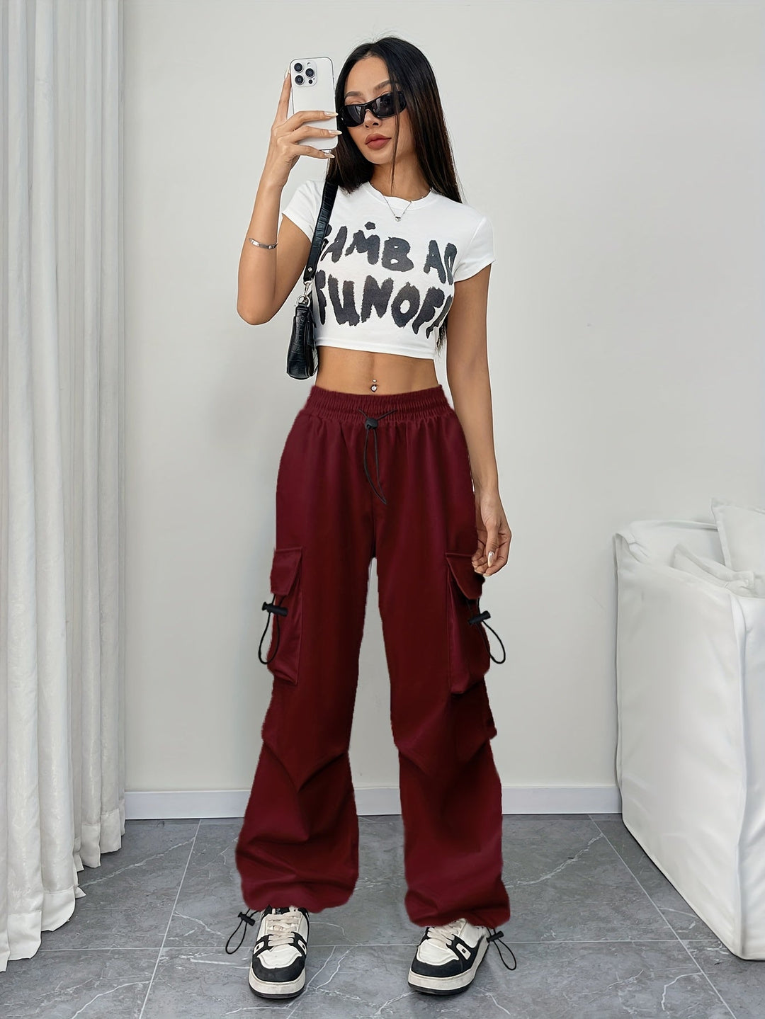 Samantha | Women's Wide Leg Cargo Pocket Drawstring Pants