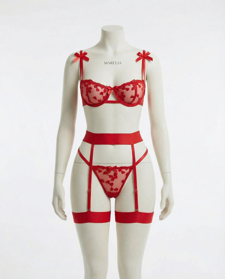 Women's Embroidered Mesh Four-Piece Lingerie Set