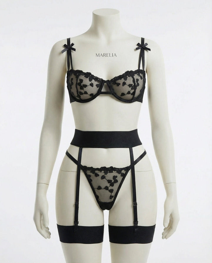 Women's Embroidered Mesh Four-Piece Lingerie Set