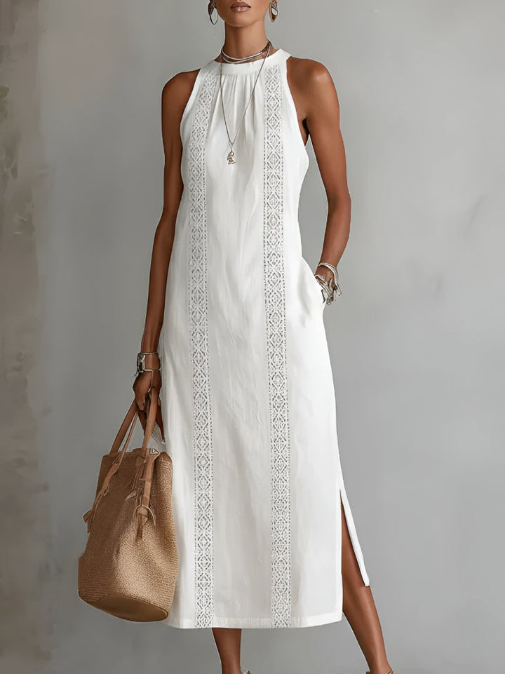 Women's Embroidered Sleeveless Midi Dress - White