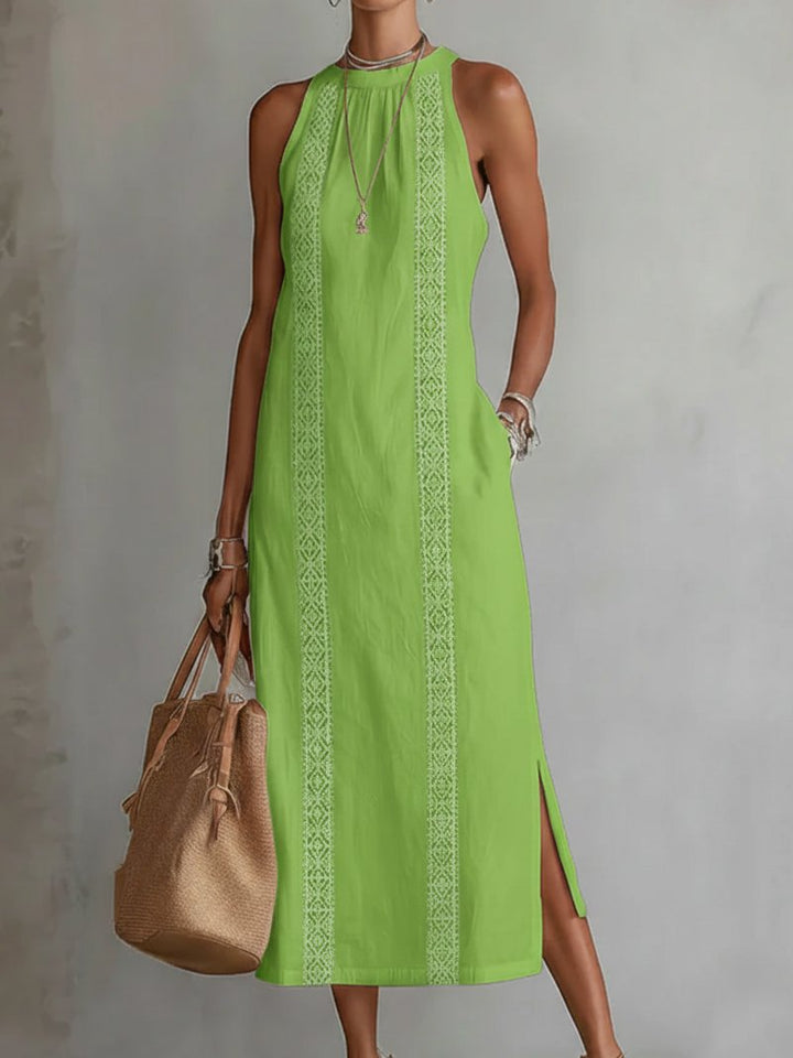 Women's Embroidered Sleeveless Midi Dress - Green