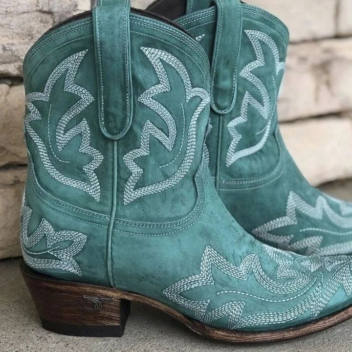 Women's Embroidered Western Cowgirl Ankle Boots Block Heel - Green