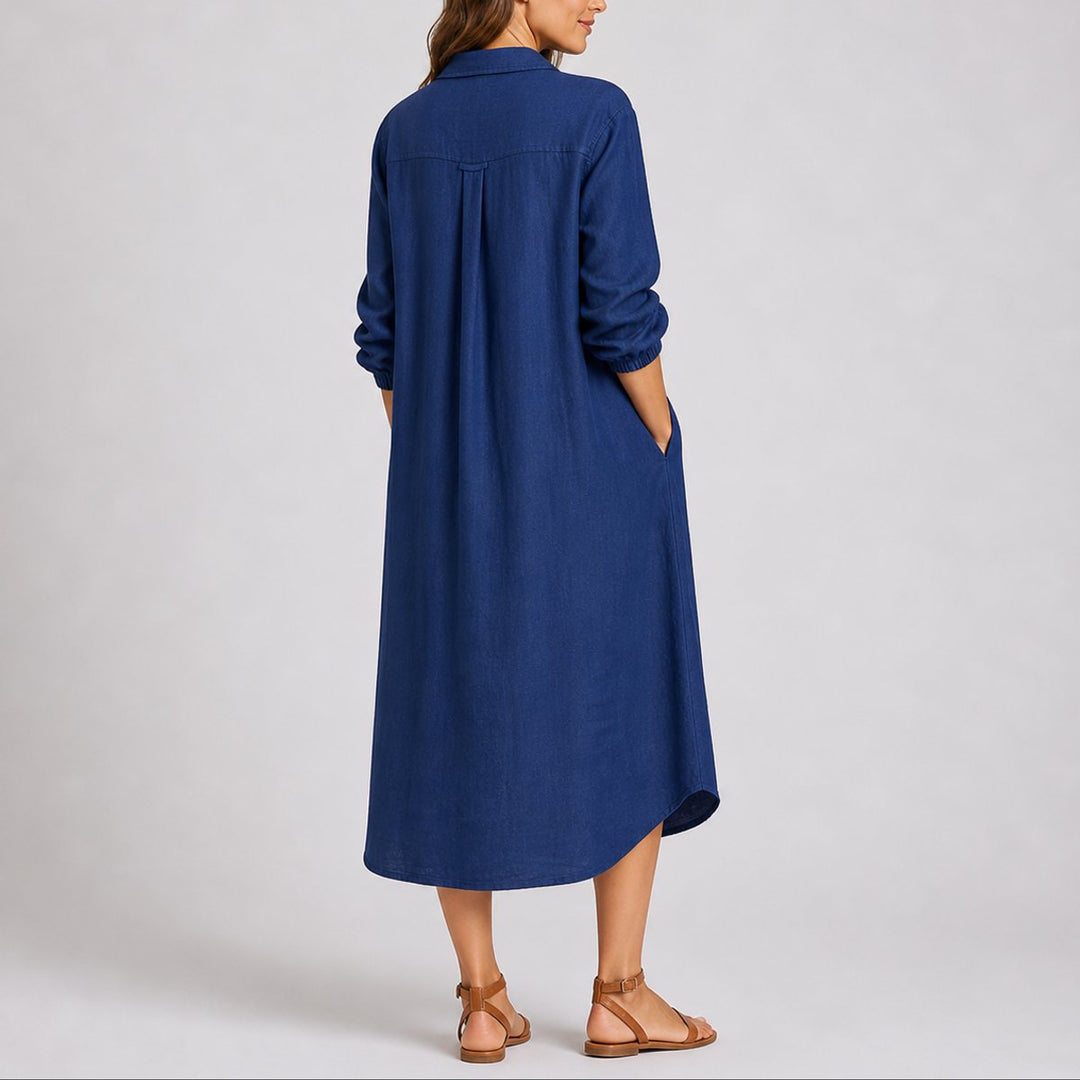 Women's Fall Wedding Guest Dresses Long-Sleeve Button-Front Midi Shirt Dress