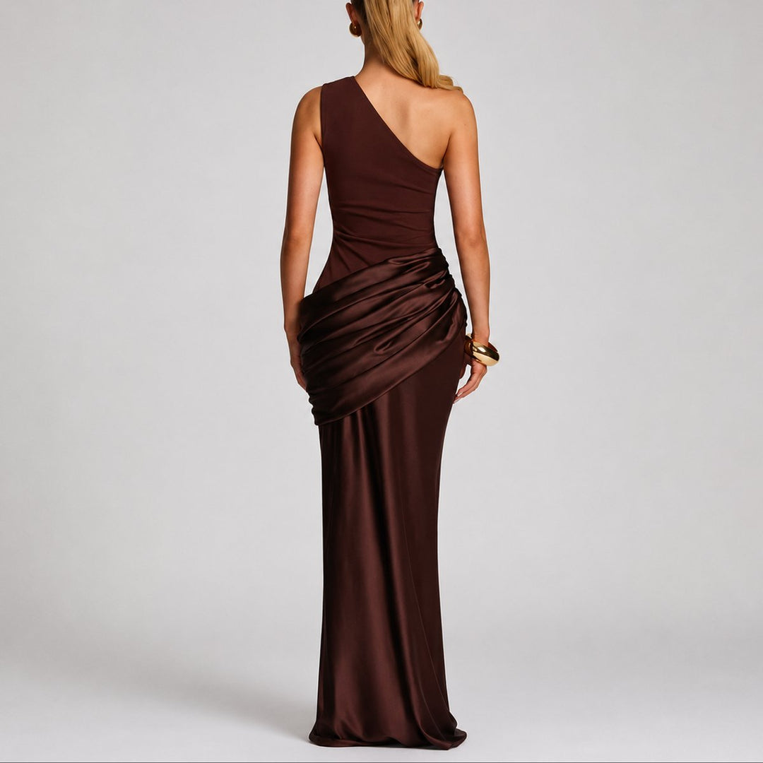 Women's Fall Wedding Guest Dresses One Shoulder Satin Maxi Gown