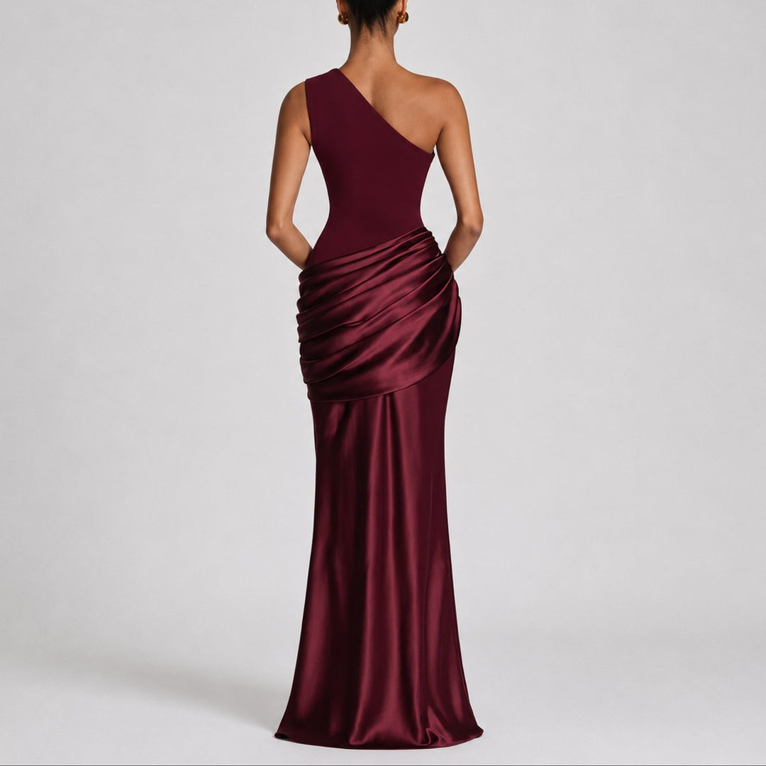 Women's Fall Wedding Guest Dresses One Shoulder Satin Maxi Gown