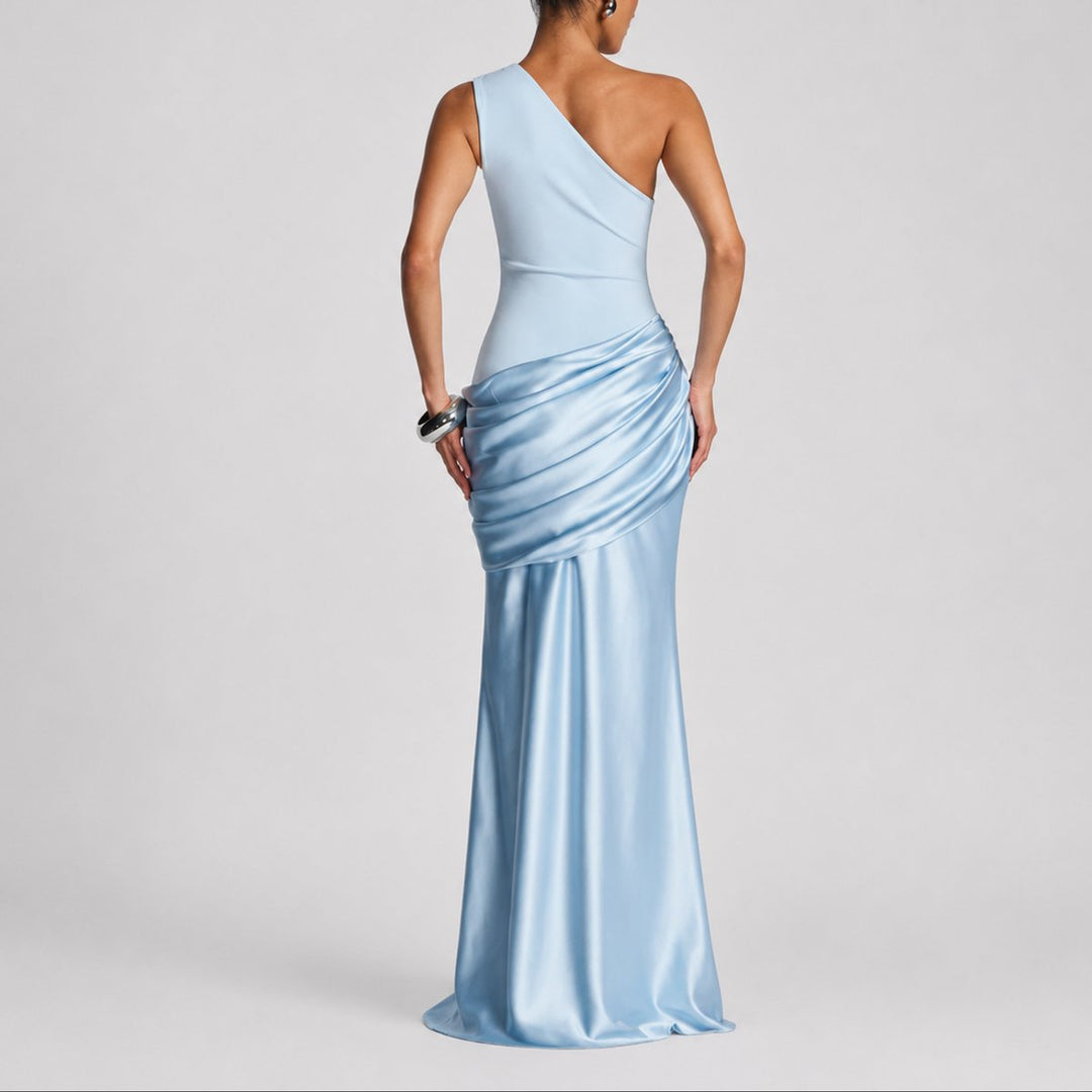 Women's Fall Wedding Guest Dresses One Shoulder Satin Maxi Gown
