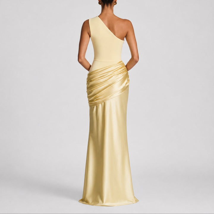 Women's Fall Wedding Guest Dresses One Shoulder Satin Maxi Gown