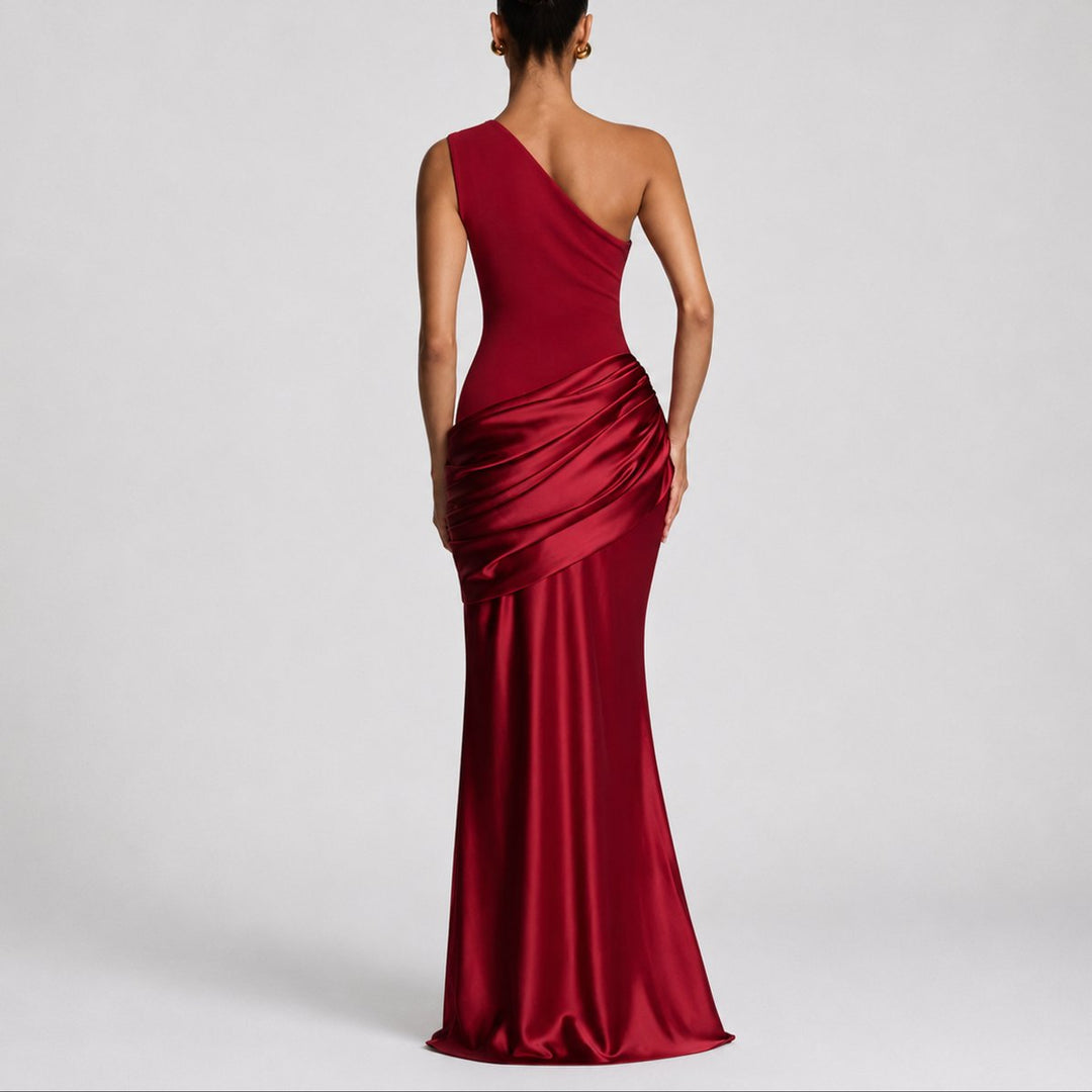 Women's Fall Wedding Guest Dresses One Shoulder Satin Maxi Gown