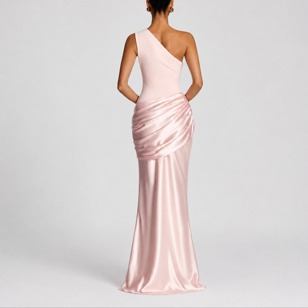 Women's Fall Wedding Guest Dresses One Shoulder Satin Maxi Gown
