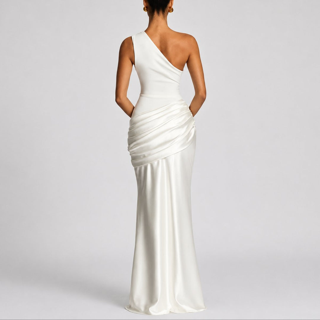 Women's Fall Wedding Guest Dresses One Shoulder Satin Maxi Gown