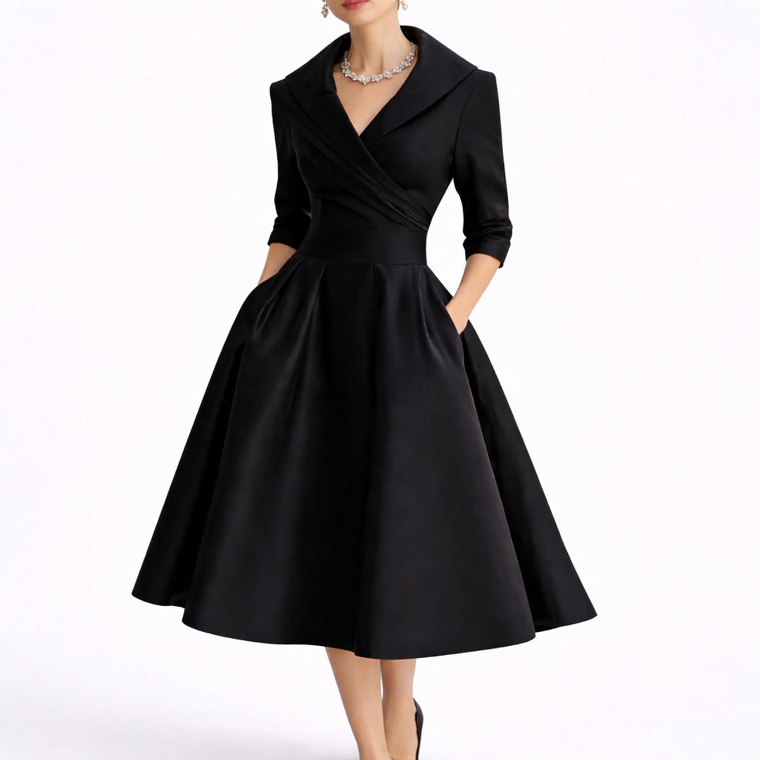 Women's Fall Wedding Guest Dresses Structured A-Line Midi Dress - Black
