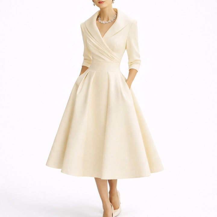 Women's Fall Wedding Guest Dresses Structured A-Line Midi Dress - White
