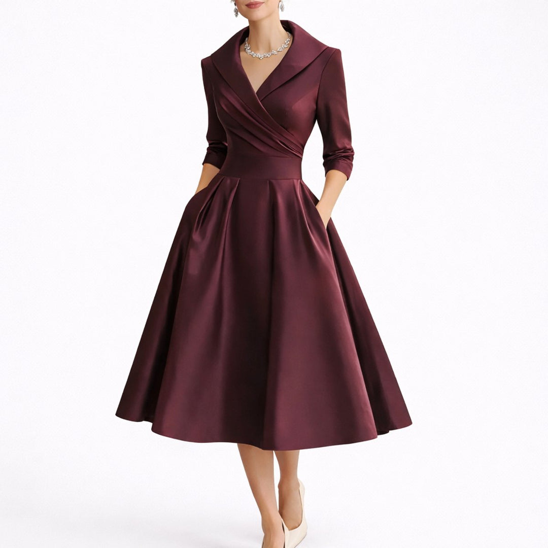 Women's Fall Wedding Guest Dresses Structured A-Line Midi Dress - Red