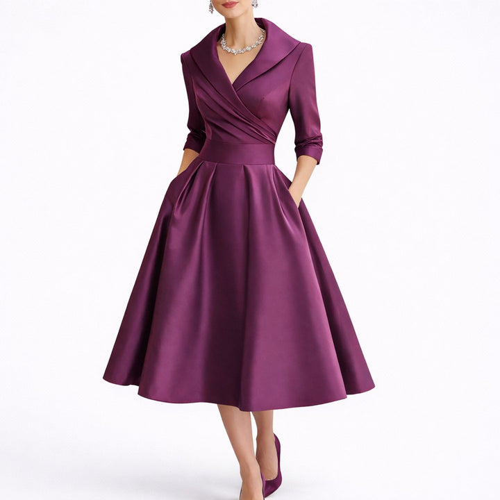 Women's Fall Wedding Guest Dresses Structured A-Line Midi Dress - Purple