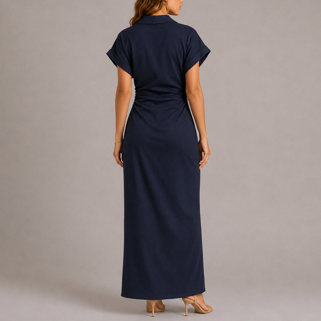 Women's Fall Wedding Guest Maxi Shirt Dress Ruched Button-Down