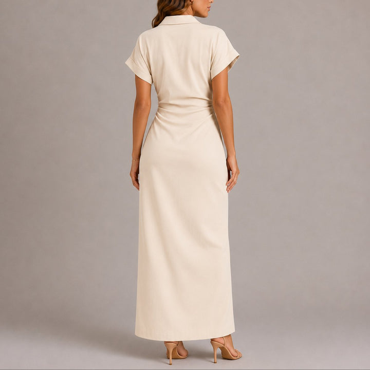 Women's Fall Wedding Guest Maxi Shirt Dress Ruched Button-Down