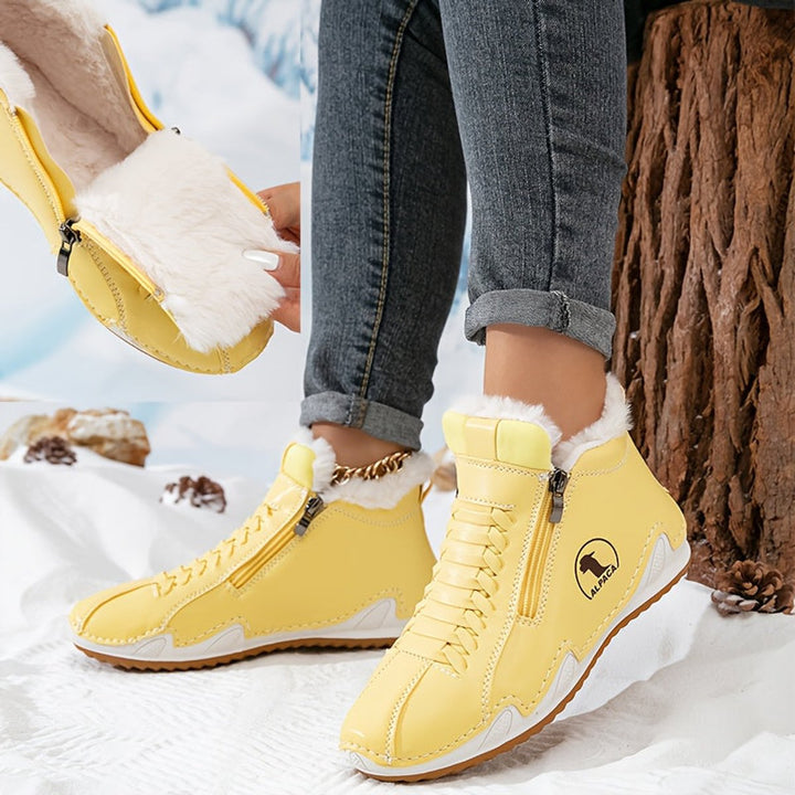 Women's Faux Fur-Lined Lace-Up Winter Ankle Boots - Yellow