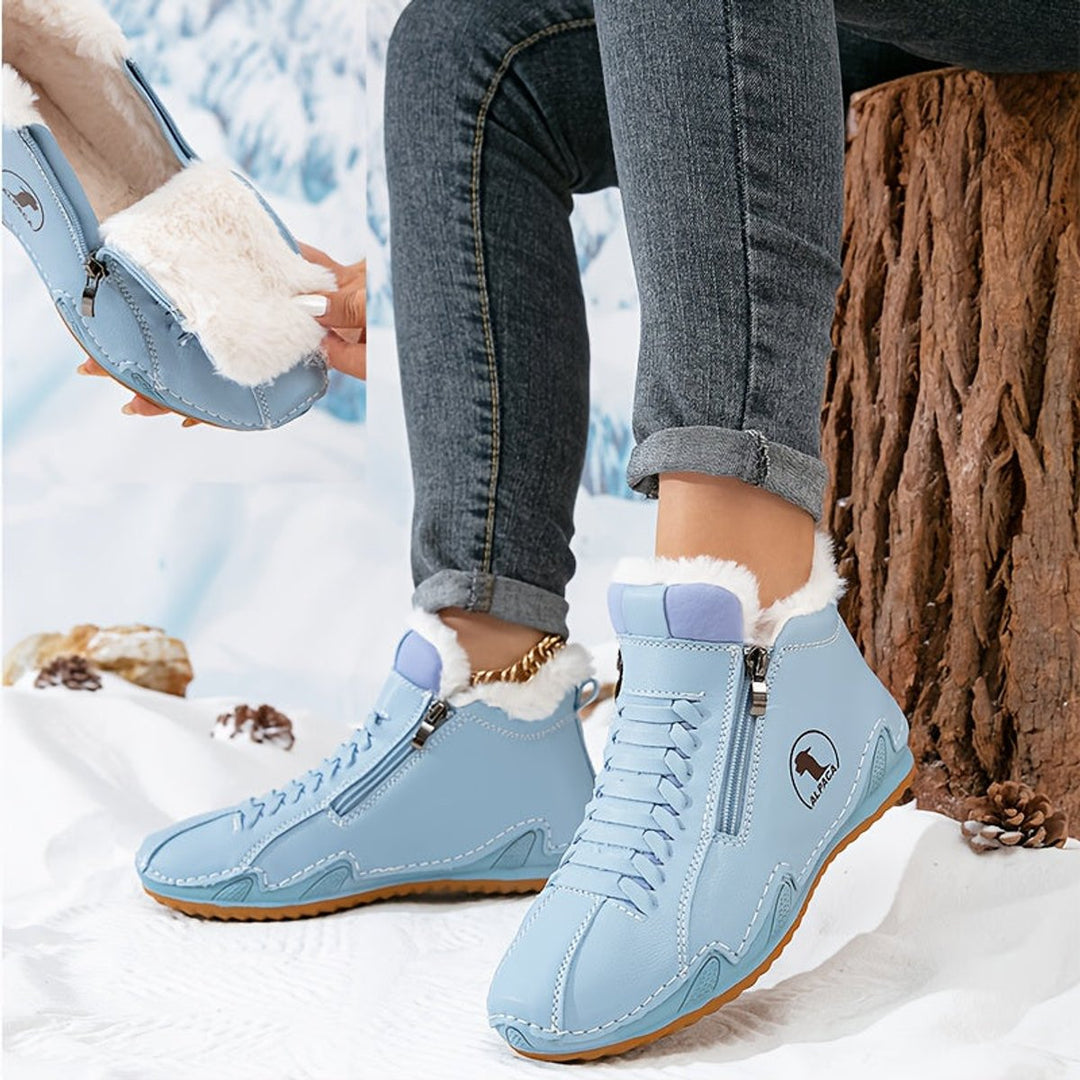 Women's Faux Fur-Lined Lace-Up Winter Ankle Boots - Blue