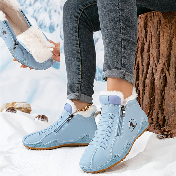 Women's Faux Fur-Lined Lace-Up Winter Ankle Boots - Blue