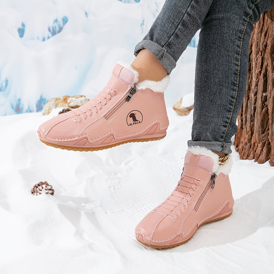 Women's Faux Fur-Lined Lace-Up Winter Ankle Boots - Pink
