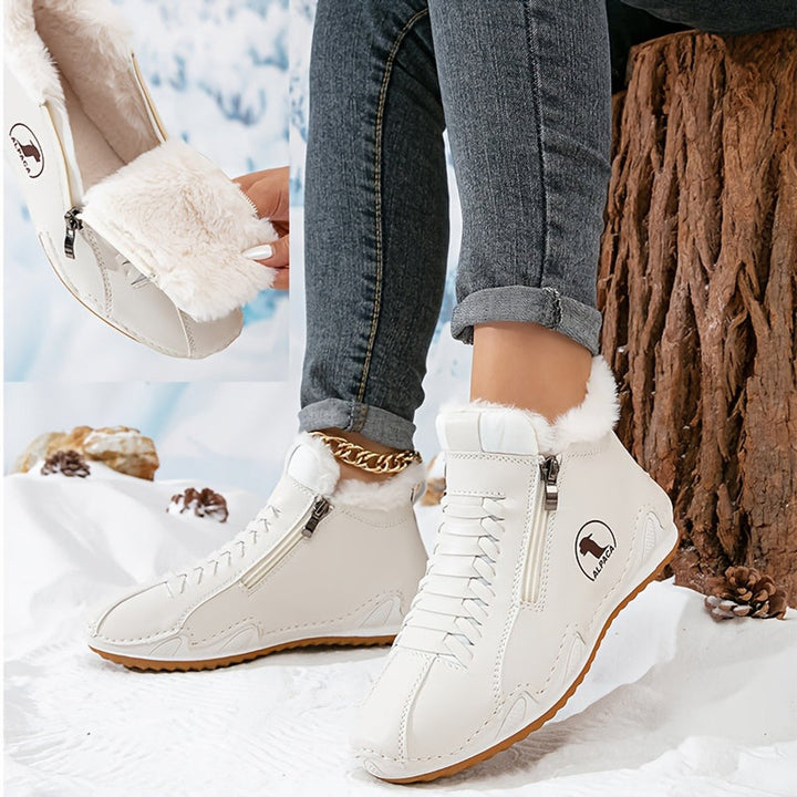 Women's Faux Fur-Lined Lace-Up Winter Ankle Boots - White