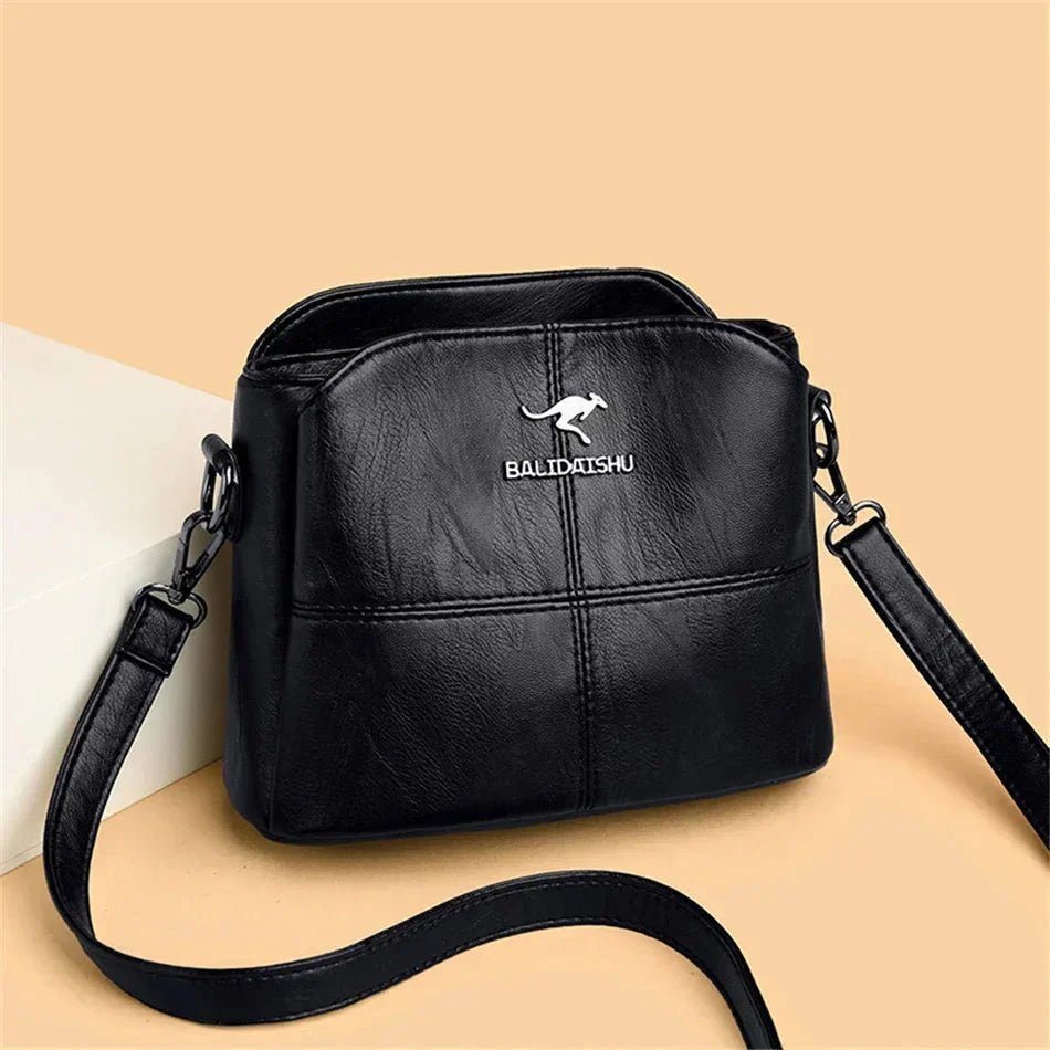 Women's Faux Leather Panelled Zip Crossbody Shoulder Bag - Black