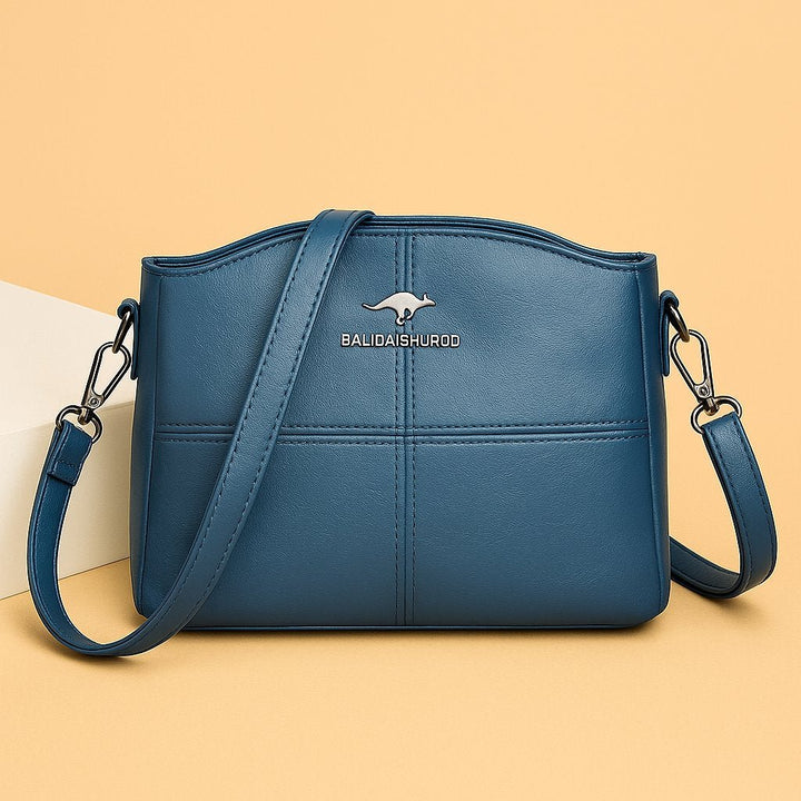 Women's Faux Leather Panelled Zip Crossbody Shoulder Bag - Sky Blue