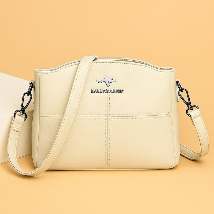 Women's Faux Leather Panelled Zip Crossbody Shoulder Bag - White
