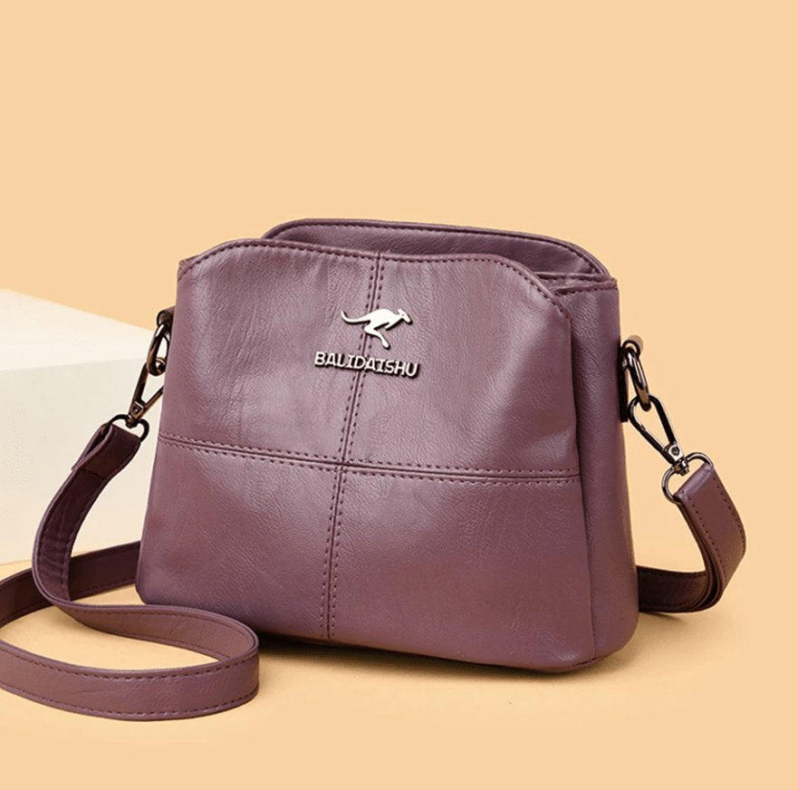 Women's Faux Leather Panelled Zip Crossbody Shoulder Bag - Purple