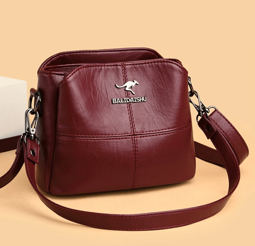 Women's Faux Leather Panelled Zip Crossbody Shoulder Bag - Red