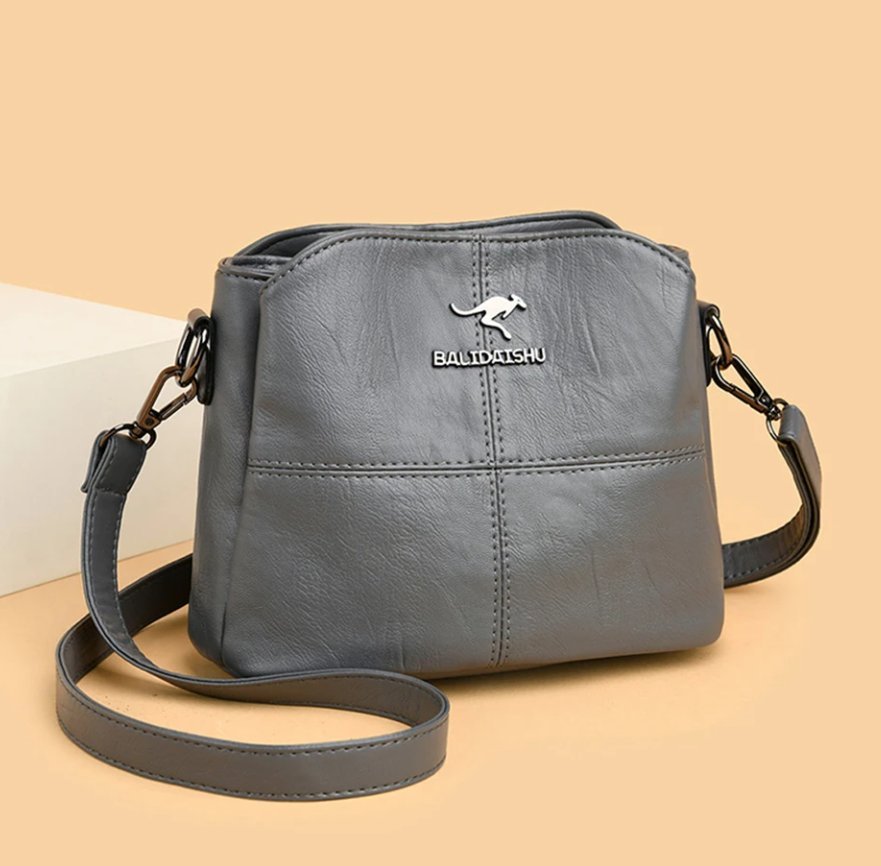 Women's Faux Leather Panelled Zip Crossbody Shoulder Bag - Grey