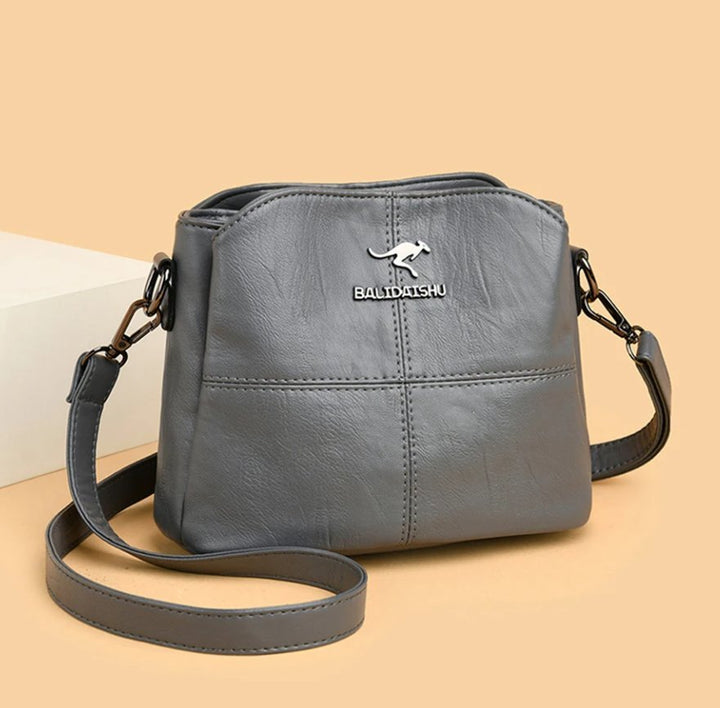 Women's Faux Leather Panelled Zip Crossbody Shoulder Bag - Grey