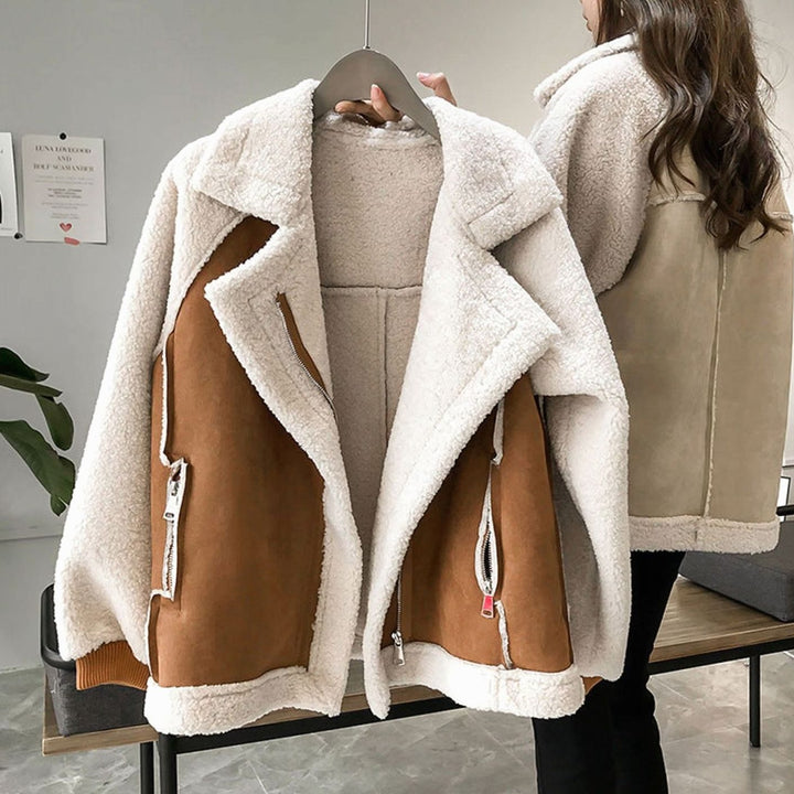 Women's Faux Shearling Relaxed-Fit Turn-Down Collar Oversized Coat - Brown