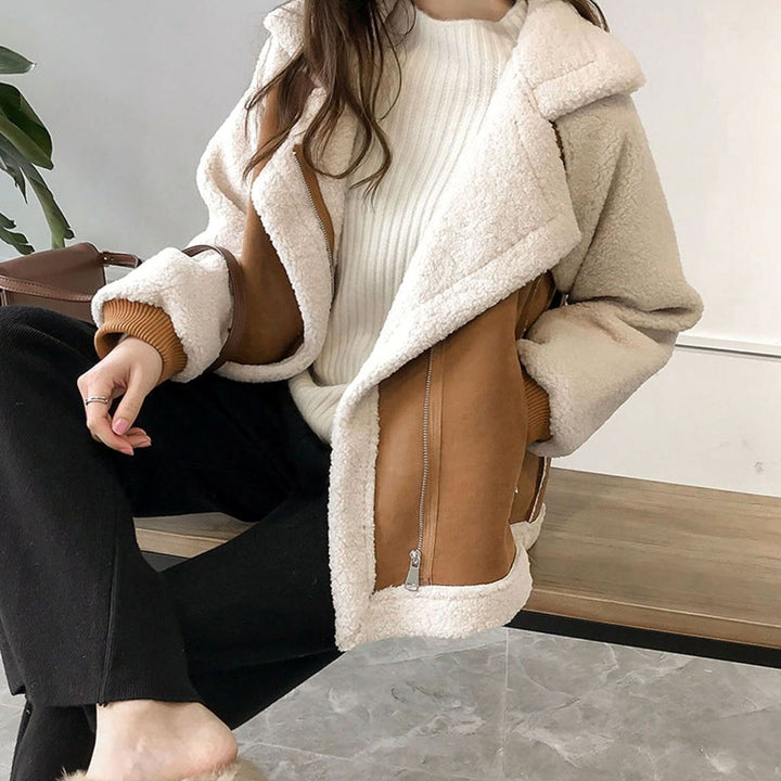 Women's Faux Shearling Relaxed-Fit Turn-Down Collar Oversized Coat