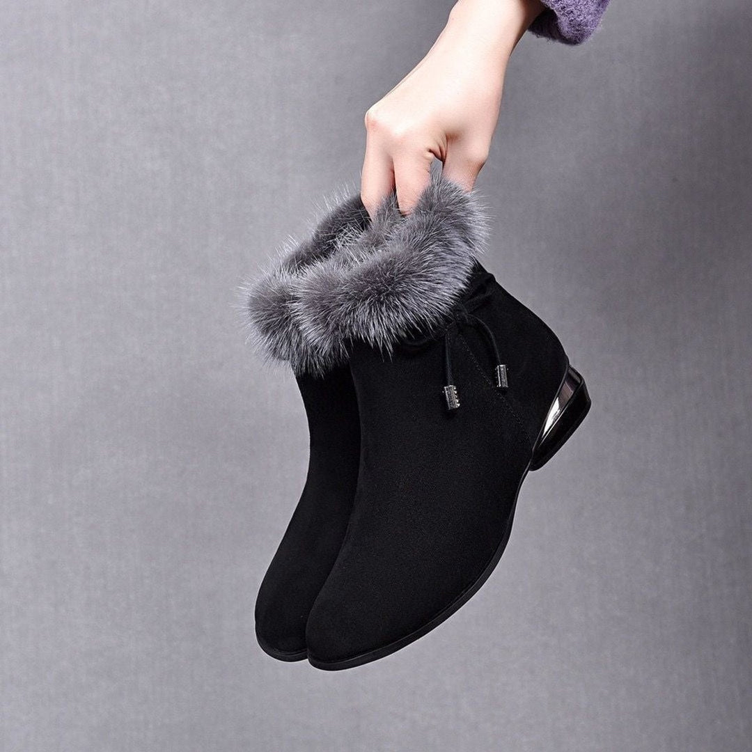 Women's Faux-Suede Fur-Trim Flat Ankle Boots