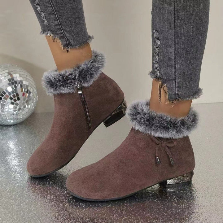 Women's Faux-Suede Fur-Trim Flat Ankle Boots - Brown